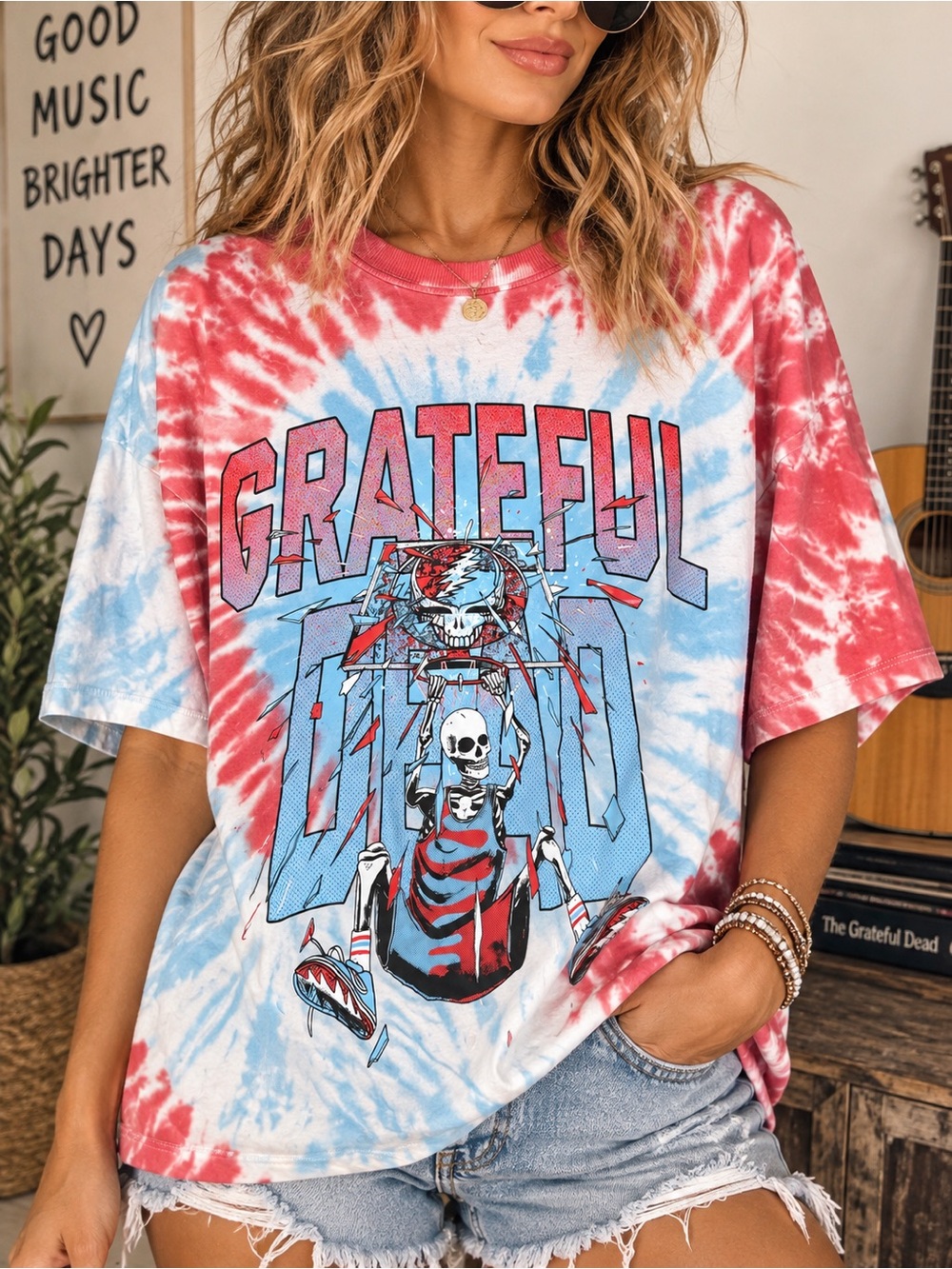 H&M Divided Grateful Dead Tie Dye Basketball Graphic Tee Large #603